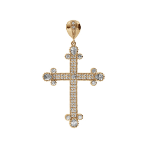 PENDENTIF PLAQUÉ OR GRANDE CROIX AVEC OXYDES BLANCS 33 X 23MM