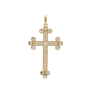PENDENTIF PLAQUÉ OR GRANDE CROIX AVEC OXYDES BLANCS 33 X 23MM