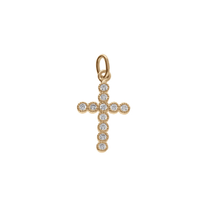 PENDENTIF PLAQUÉ OR  PETITE CROIX AVEC OXYDES BLANCS 12 X 16MM