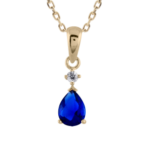 COLLIER PLAQUÉ OR PENDENTIF GOUTTE PIERRE BLEU FONCE SYNTHETIQUE 40+5CM