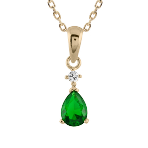 COLLIER PLAQUÉ OR PENDENTIF GOUTTE PIERRE VERTE SYNTHETIQUE 40+5CM