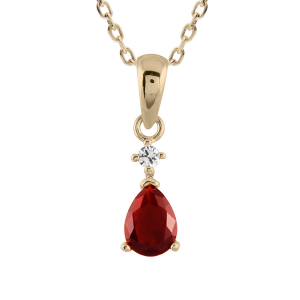 COLLIER PLAQUÉ OR PENDENTIF GOUTTE PIERRE ROUGE SYNTHETIQUE 40+5CM