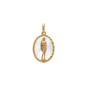 PENDENTIF PLAQUÉ OR OVALE MARIE MADELEINE  18MM X 13MM  FOND RÉSINE BLANC
