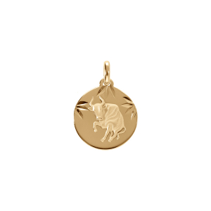 PENDENTIF PLAQUÉ OR MEDAILLE 15MM DIAMANTÉ ZODIAQUE TAUREAU