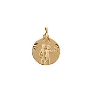 PENDENTIF PLAQUÉ OR MEDAILLE 15MM DIAMANTÉ ZODIAQUE GEMEAUX