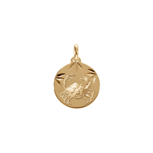 PENDENTIF PLAQUÉ OR MEDAILLE 15MM DIAMANTÉ ZODIAQUE CANCER