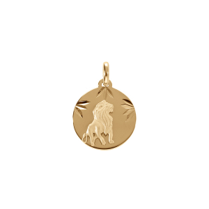 PENDENTIF PLAQUÉ OR MEDAILLE 15MM DIAMANTÉ ZODIAQUE LION