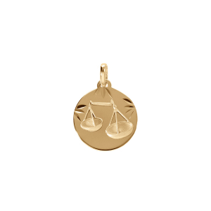 PENDENTIF PLAQUÉ OR MEDAILLE 15MM DIAMANTÉ ZODIAQUE BALANCE