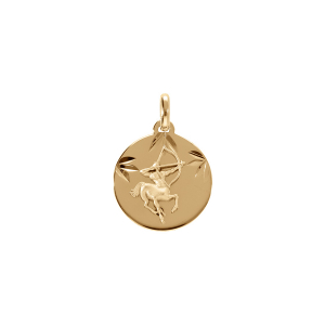 PENDENTIF PLAQUÉ OR MEDAILLE 15MM DIAMANTÉ ZODIAQUE SAGITTAIRE