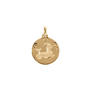 PENDENTIF PLAQUÉ OR MEDAILLE 15MM DIAMANTÉ ZODIAQUE CAPRICORNE