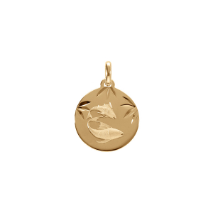 PENDENTIF PLAQUÉ OR MEDAILLE 15MM DIAMANTÉ ZODIAQUE POISSON