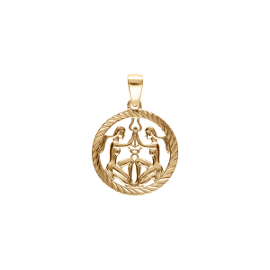 PENDENTIF PLAQUÉ OR MEDAILLE 15MM STRIEE ZODIAQUE GEMEAUX DECOUPÉ