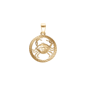 PENDENTIF PLAQUÉ OR MEDAILLE 15MM STRIEE ZODIAQUE CANCER DECOUPÉ