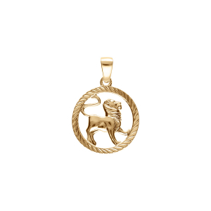 PENDENTIF PLAQUÉ OR MEDAILLE 15MM STRIEE ZODIAQUE LION DECOUPÉ