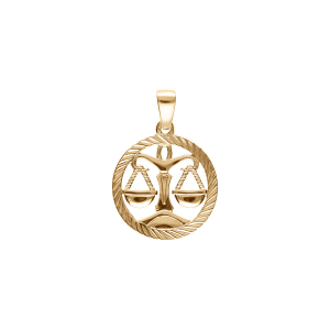 PENDENTIF PLAQUÉ OR MEDAILLE 15MM STRIEE ZODIAQUE BALANCE DECOUPÉ