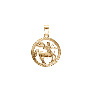 PENDENTIF PLAQUÉ OR MEDAILLE 15MM STRIEE ZODIAQUE SAGITTAIRE DECOUPÉ