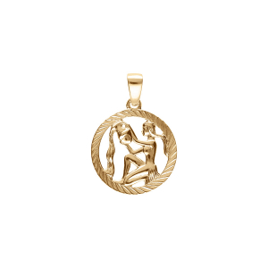 PENDENTIF PLAQUÉ OR MEDAILLE 15MM STRIEE ZODIAQUE VERSEAU DECOUPÉ