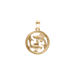 PENDENTIF PLAQUÉ OR MEDAILLE 15MM STRIEE ZODIAQUE POISSONS DECOUPÉ