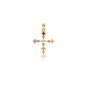 PENDENTIF PLAQUÉ OR CROIX 20MM X 15MM  OXYDES MULTI COULEURS