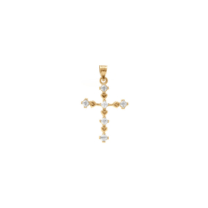 PENDENTIF PLAQUÉ OR CROIX AVEC COEURS 22MM X 15MM  OXYDES BLANCS