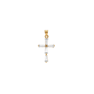 PENDENTIF PLAQUÉ OR CROIX 20MM X 12MM  OXYDES BLANCS BAGUETTE