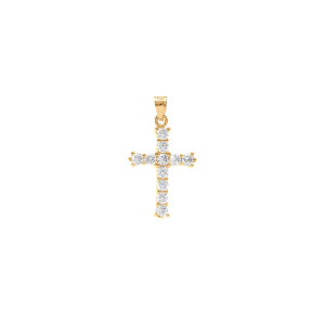 PENDENTIF PLAQUÉ OR CROIX 20MM X 13MM  OXYDES BLANCS SERTIS