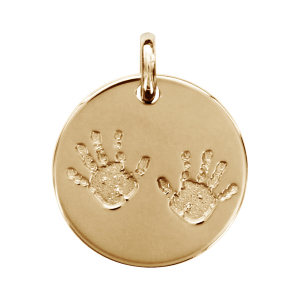 PENDENTIF PLAQUÉ OR MEDAILLE 15MM EMPREINTES 2 MAINS