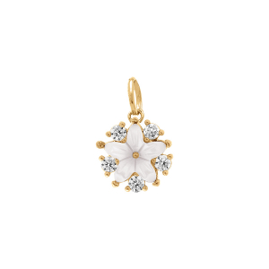PENDENTIF PLAQUÉ OR FLEUR NACRE VÉRITABLE ET OXYDES BLANCS
