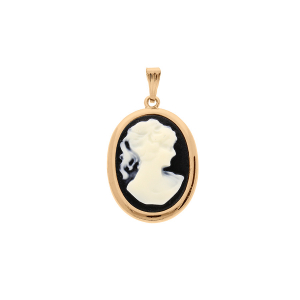 PENDENTIF PLAQUÉ OR CAMÉE NOIR 30X22