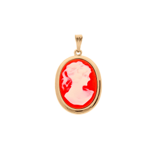 PENDENTIF PLAQUÉ OR CAMÉE RÉSINE ROSE 30X22