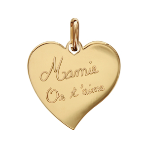 PENDENTIF PLAQUÉ OR COEUR GRAVE MAMIE ON T'AIME