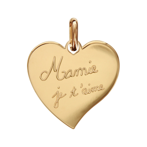 PENDENTIF PLAQUÉ OR COEUR GRAVE (Mamie je t'aime)