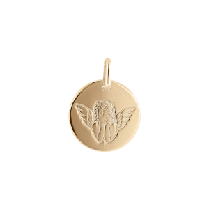 PENDENTIF PLAQUÉ OR MEDAILLE RONDE 15MM AVEC ANGE