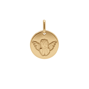 PENDENTIF PLAQUÉ OR MEDAILLE RONDE 15MM AVEC ANGE