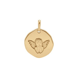 PENDENTIF PLAQUÉ OR GALET 18MM AVEC ANGE