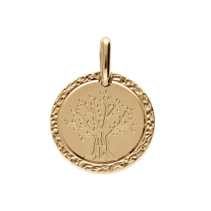 PENDENTIF PLAQUÉ OR MEDAILLE  16MM AVEC ARBRE DE VIE CONTOUR DIAMANTÉ