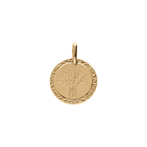 PENDENTIF PLAQUÉ OR MEDAILLE  16MM AVEC ARBRE DE VIE CONTOUR DIAMANTÉ