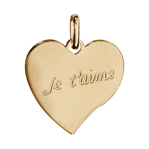 PENDENTIF PLAQUÉ OR COEUR GRAVE (Je t'aime)