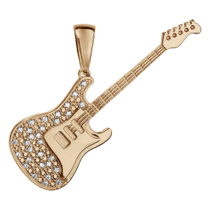 PENDENTIF PLAQUÉ OR et OXYDES SERTIS GRANDE GUITARE  ROCK 50MM