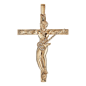PENDENTIF PLAQUÉ OR CROIX ROCK 45MM  (MODELE 3)