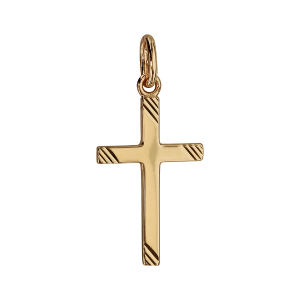 PENDENTIF CROIX PLAQUÉ OR STRIE DIM 20 X 12