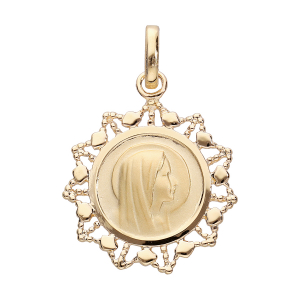 PENDENTIF PLAQUÉ OR MEDAILLE VIERGE AVEC CONTOUR DENTELE