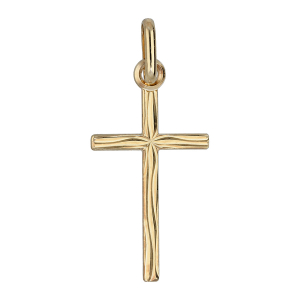 PENDENTIF PETITE CROIX PLAQUÉ OR GRAVURE ASPECT BOIS