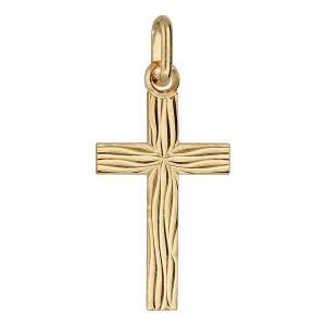 PENDENTIF MOYENNE  CROIX PLAQUÉ OR GRAVURE ASPECT BOIS