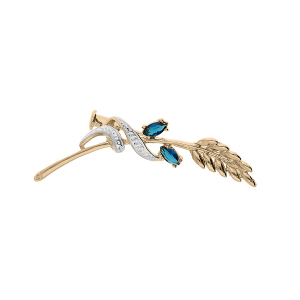 BROCHE PLAQUÉ OR EPI DE BLE NAVETTES OXYDES BLEUS ET OXYDES BLANCS SERTIS