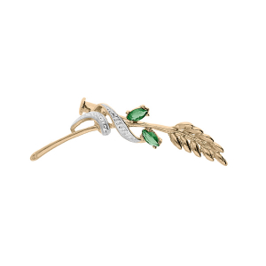 BROCHE PLAQUÉ OR EPI DE BLE NAVETTES OXYDES VERTS ET OXYDES BLANCS SERTIS