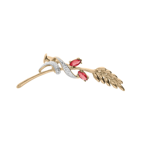 BROCHE PLAQUÉ OR EPI DE BLE NAVETTES OXYDES ROUGES ET OXYDES BLANCS SERTIS