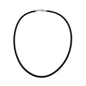 COLLIER ARGENT CORDON CUIR BOVIN NOIR 3MM 42CM