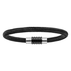 BRACELET ACIER CHARMS FERMOIR PVD NOIR AIMANTE ET VISSE TRESSE PVD NOIR 19,50 CM