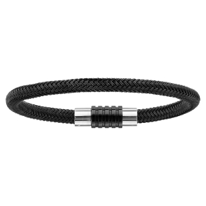 BRACELET ACIER CHARMS FERMOIR PVD NOIR AIMANTE ET VISSE TRESSE PVD NOIR 23 CM